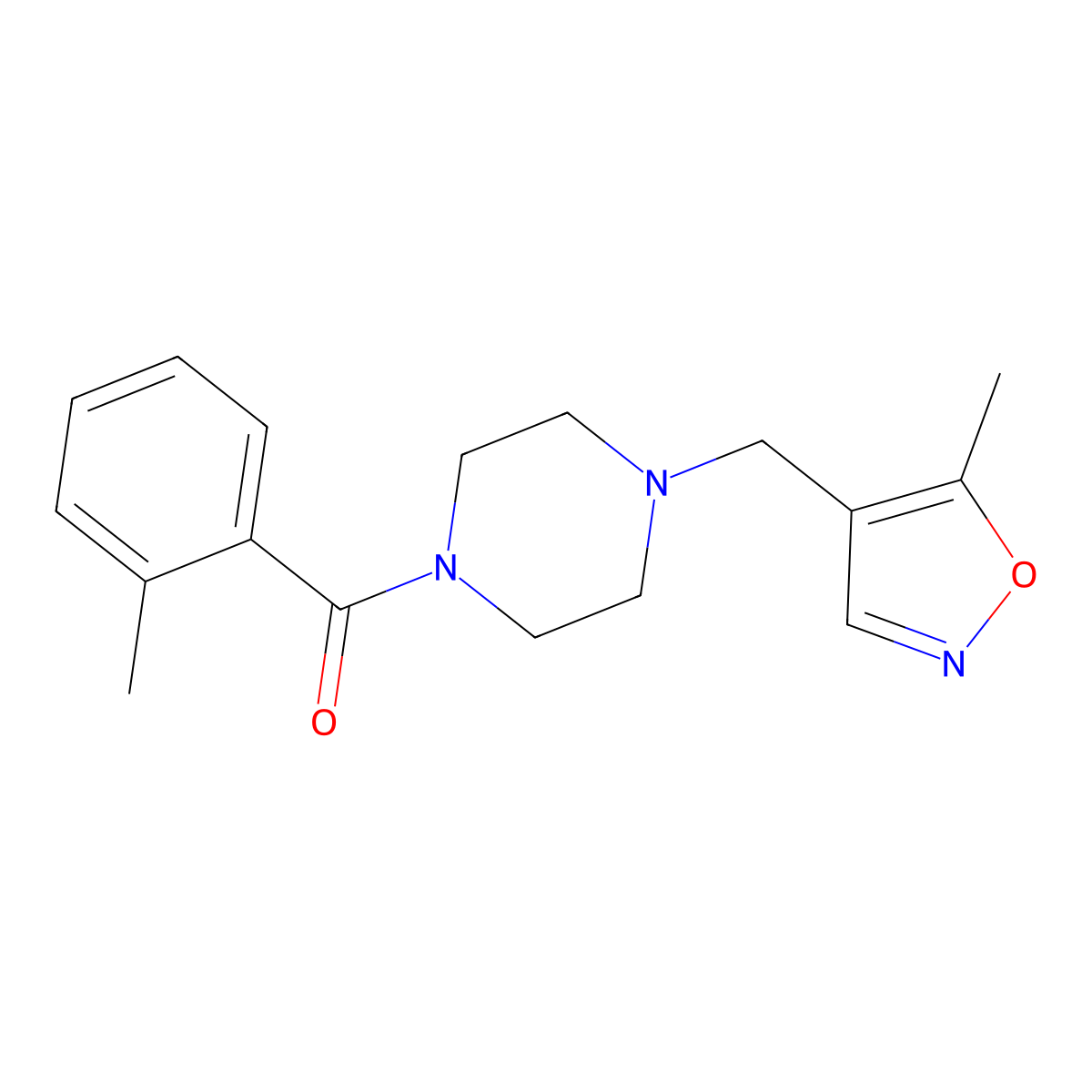 (4-((5-Methylisoxazol-4-yl)methyl)piperazin-1-yl)(o-tolyl)methanone molecular structure, CAS 2034336-14-4