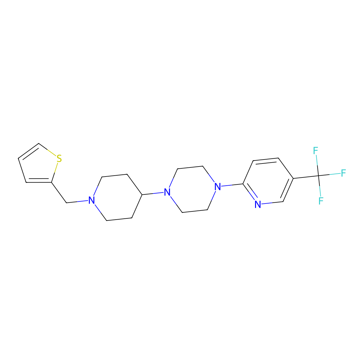 1-(1-(Thiophen-2-ylmethyl)piperidin-4-yl)-4-(5-(trifluoromethyl)pyridin-2-yl)piperazine molecular structure, CAS 2034336-17-7