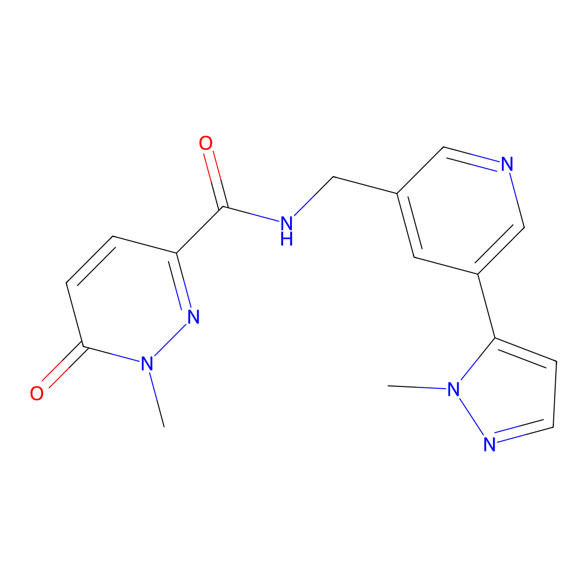 1-methyl-N-{[5-(1-methyl-1H-pyrazol-5-yl)pyridin-3-yl]methyl}-6-oxo-1,6-dihydropyridazine-3-carboxamide molecular structure, CAS 2034336-19-9
