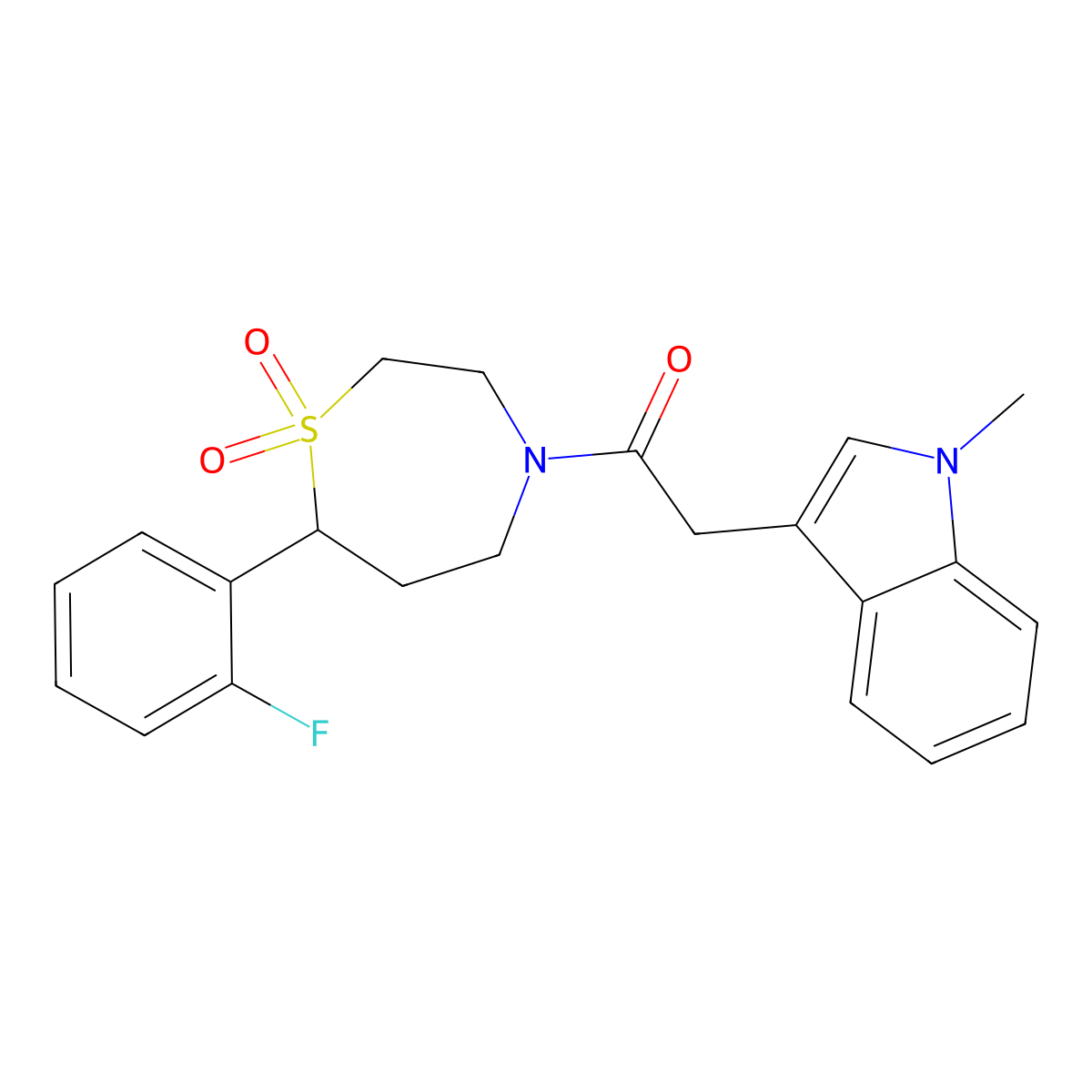 1-(7-(2-fluorophenyl)-1,1-dioxido-1,4-thiazepan-4-yl)-2-(1-methyl-1H-indol-3-yl)ethanone molecular structure, CAS 2034336-23-5