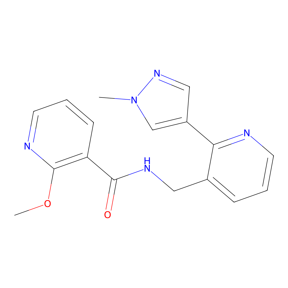 2-methoxy-N-((2-(1-methyl-1H-pyrazol-4-yl)pyridin-3-yl)methyl)nicotinamide molecular structure, CAS 2034336-25-7