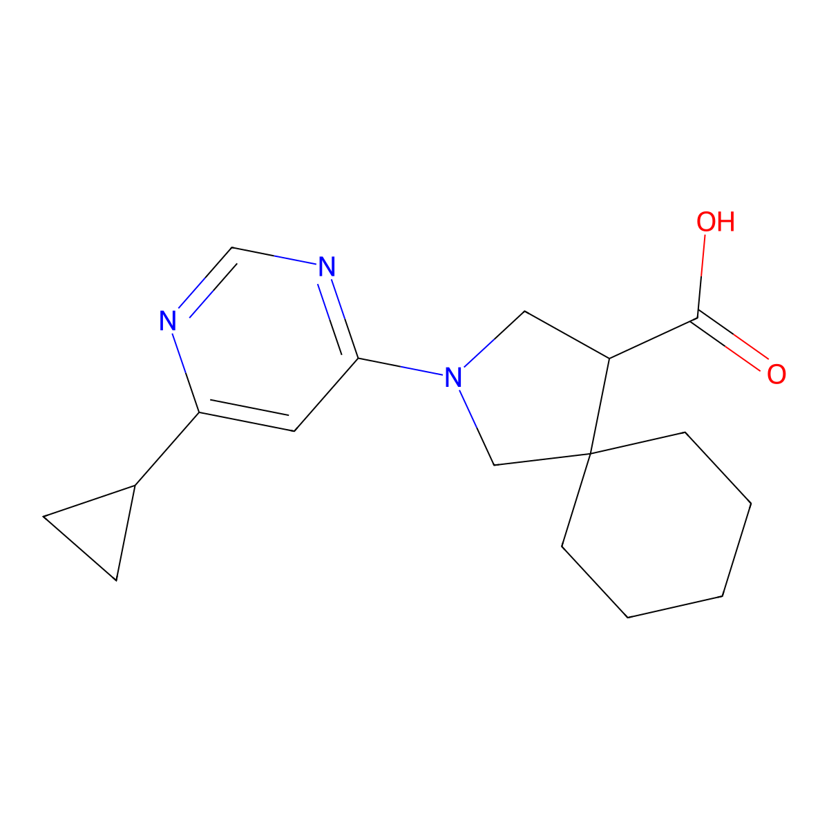 2-(6-Cyclopropylpyrimidin-4-yl)-2-azaspiro[4.5]decane-4-carboxylic acid molecular structure, CAS 2034336-27-9