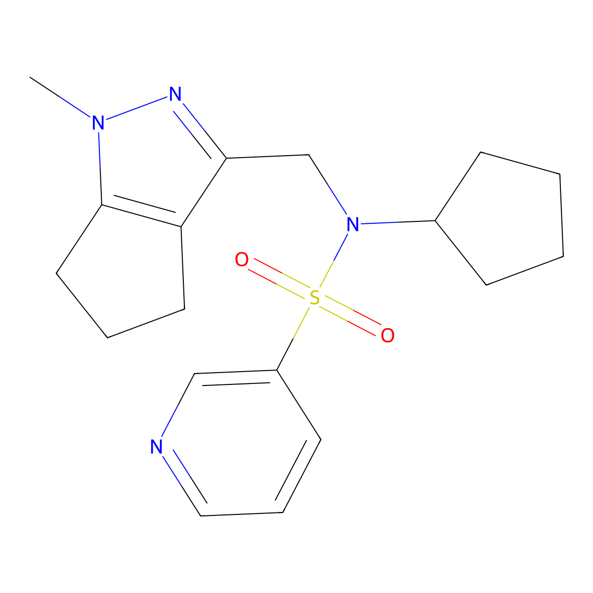 N-cyclopentyl-N-((1-methyl-1,4,5,6-tetrahydrocyclopenta[c]pyrazol-3-yl)methyl)pyridine-3-sulfonamide molecular structure, CAS 2034336-31-5