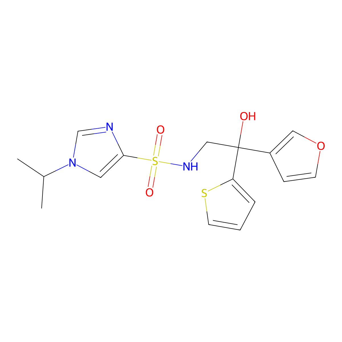 N-(2-(furan-3-yl)-2-hydroxy-2-(thiophen-2-yl)ethyl)-1-isopropyl-1H-imidazole-4-sulfonamide molecular structure, CAS 2034336-33-7
