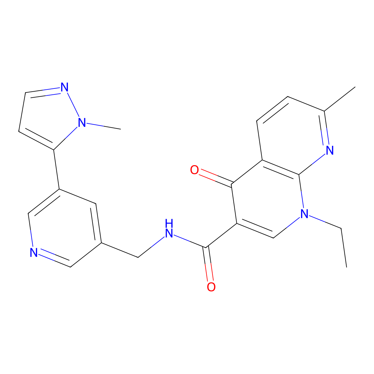 1-ethyl-7-methyl-N-{[5-(1-methyl-1H-pyrazol-5-yl)pyridin-3-yl]methyl}-4-oxo-1,4-dihydro-1,8-naphthyridine-3-carboxamide molecular structure, CAS 2034336-38-2