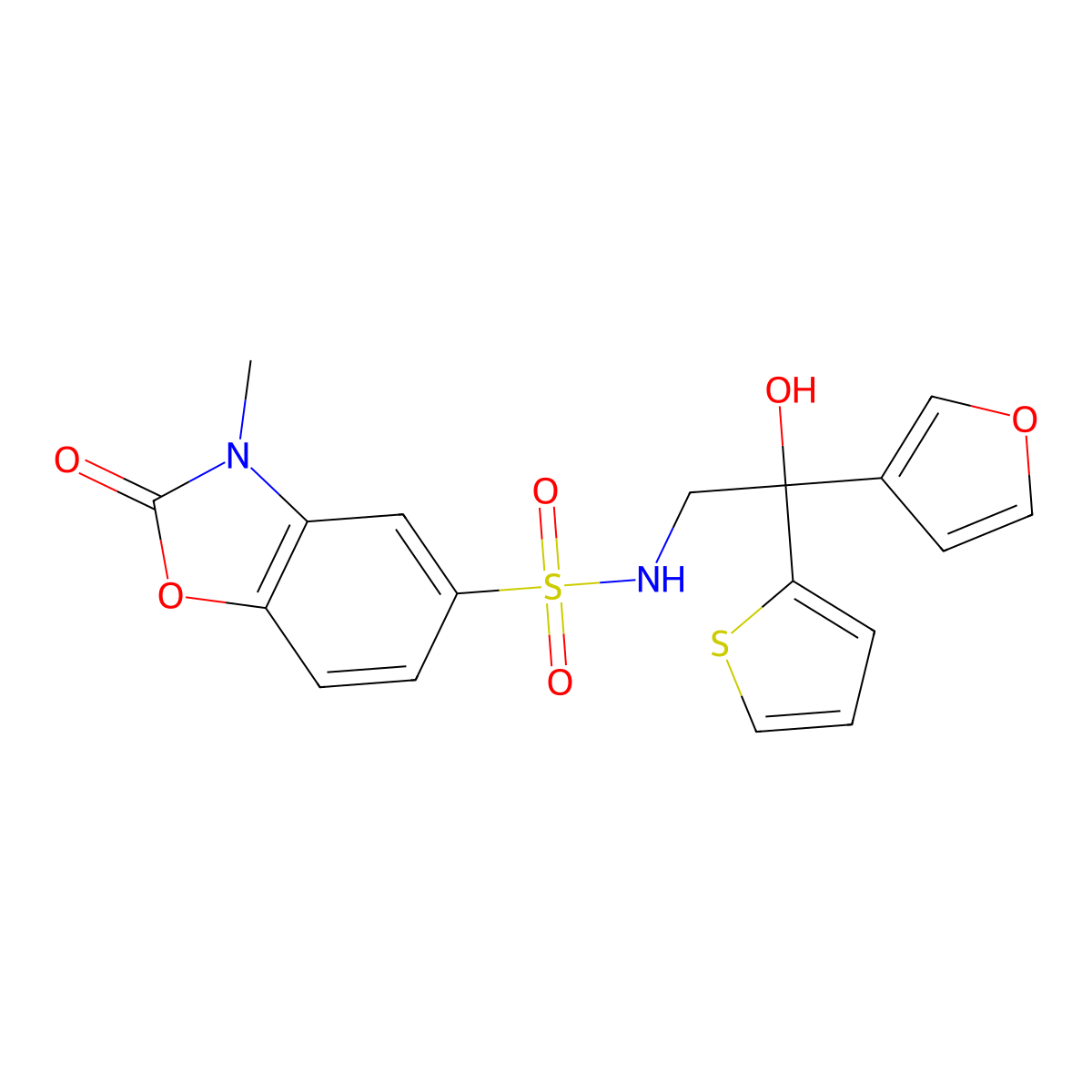 N-(2-(furan-3-yl)-2-hydroxy-2-(thiophen-2-yl)ethyl)-3-methyl-2-oxo-2,3-dihydrobenzo[d]oxazole-5-sulfonamide molecular structure, CAS 2034336-42-8