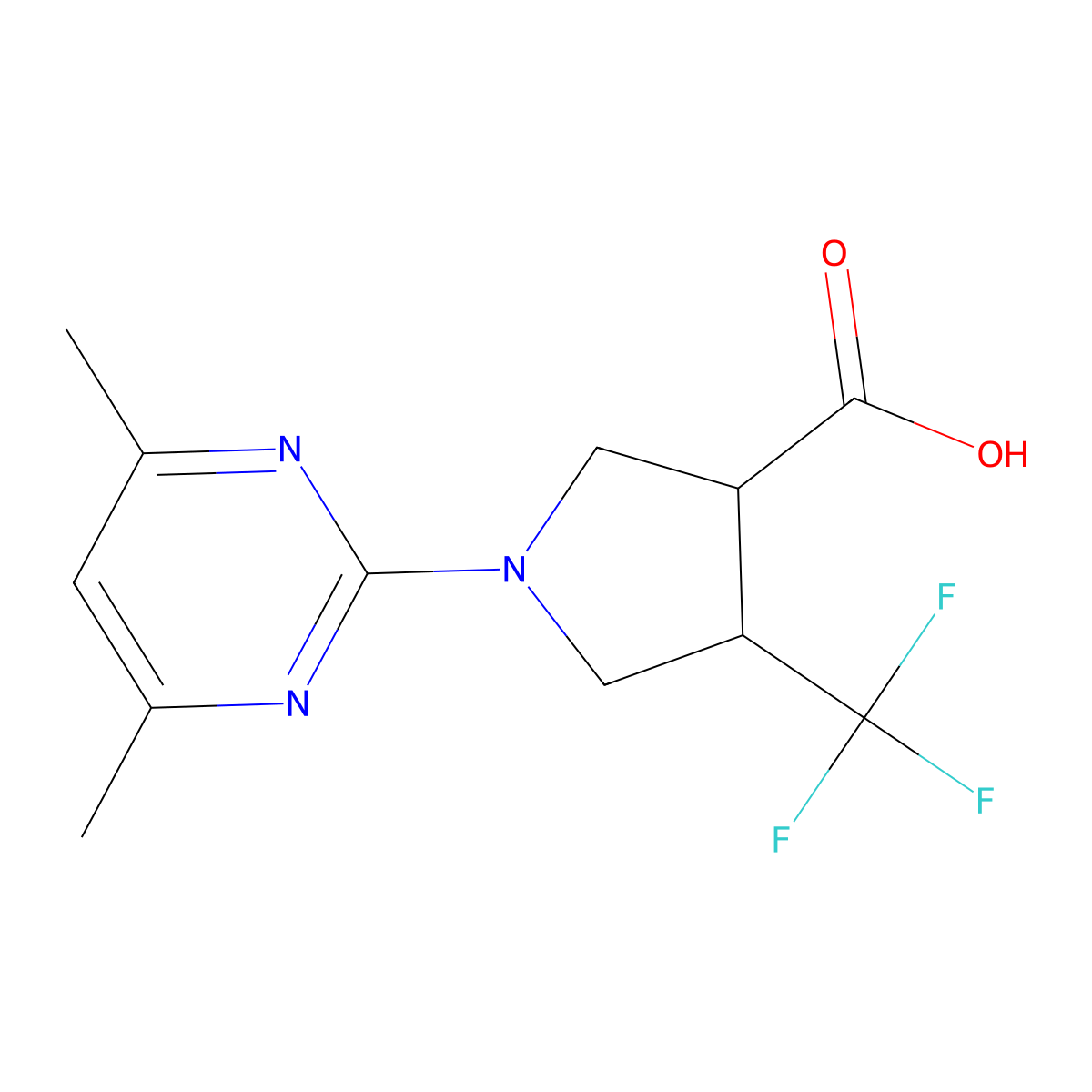 1-(4,6-Dimethylpyrimidin-2-yl)-4-(trifluoromethyl)pyrrolidine-3-carboxylic acid molecular structure, CAS 2034336-44-0