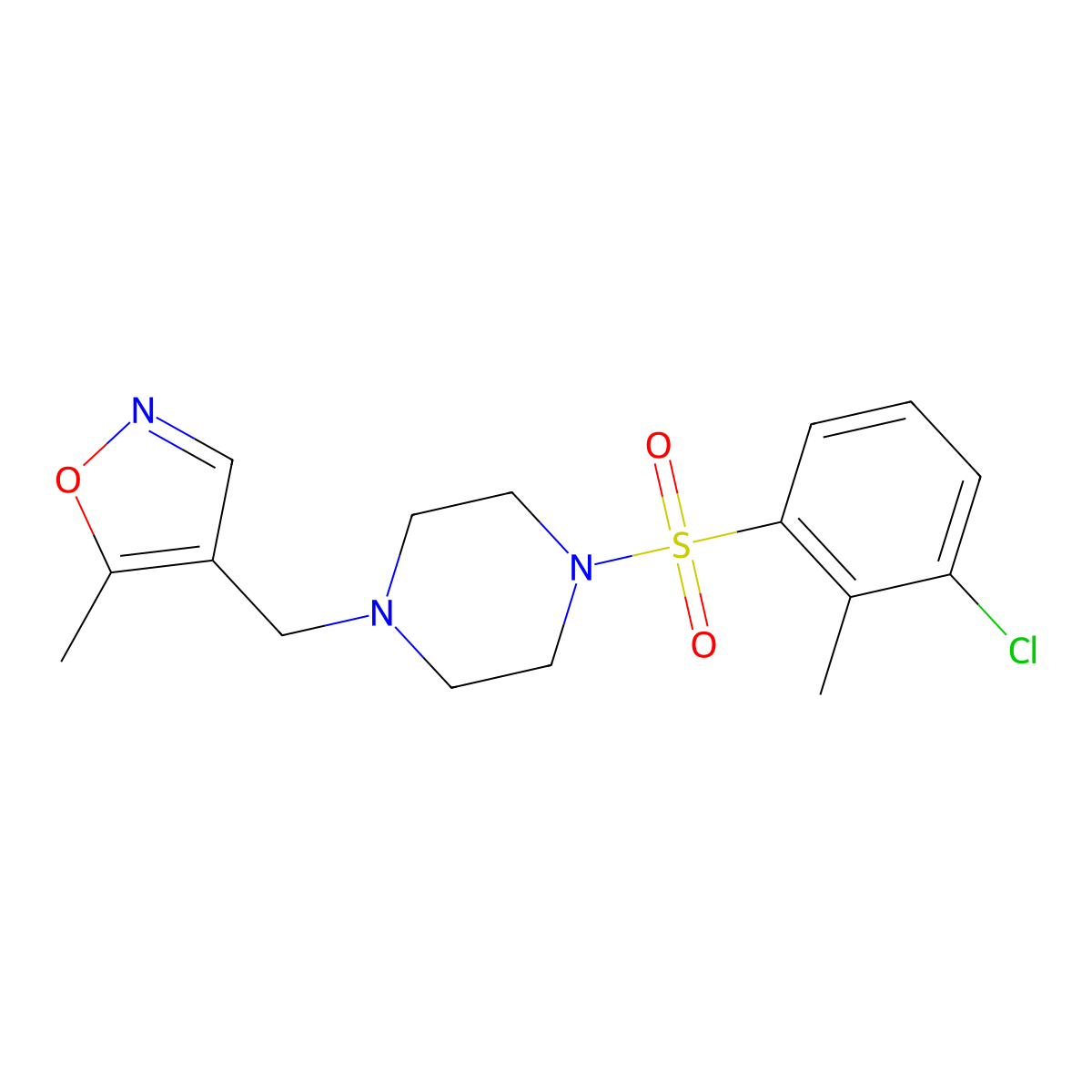 4-((4-((3-Chloro-2-methylphenyl)sulfonyl)piperazin-1-yl)methyl)-5-methylisoxazole molecular structure, CAS 2034336-45-1