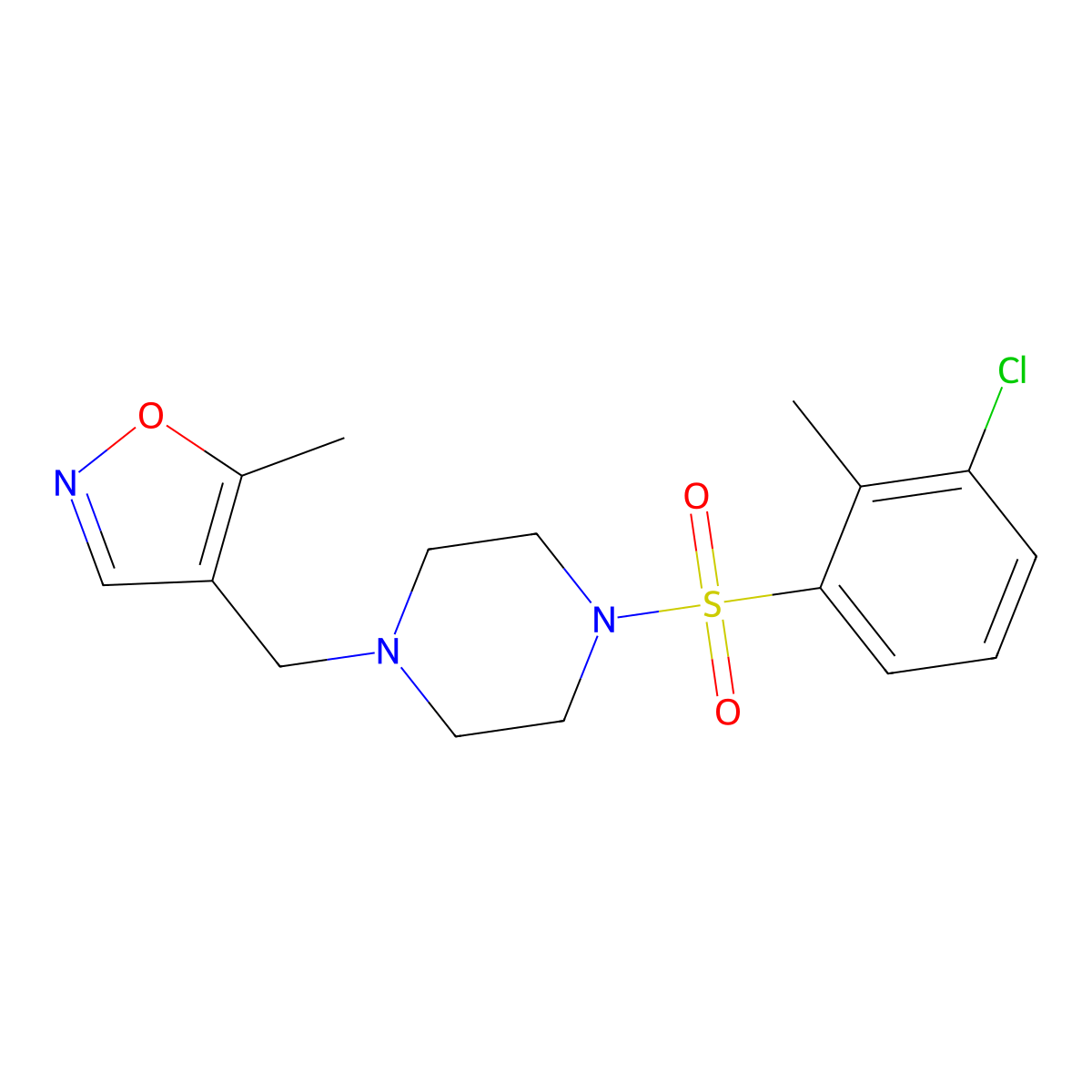 4-((4-((3-Chloro-2-methylphenyl)sulfonyl)piperazin-1-yl)methyl)-5-methylisoxazole molecular structure, CAS 2034336-45-1