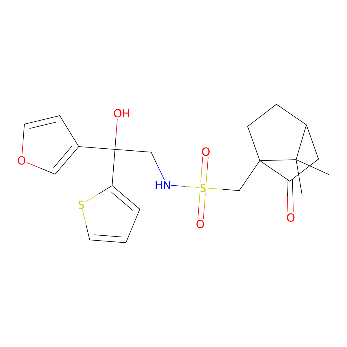 1-(7,7-dimethyl-2-oxobicyclo[2.2.1]heptan-1-yl)-N-(2-(furan-3-yl)-2-hydroxy-2-(thiophen-2-yl)ethyl)methanesulfonamide molecular structure, CAS 2034336-48-4