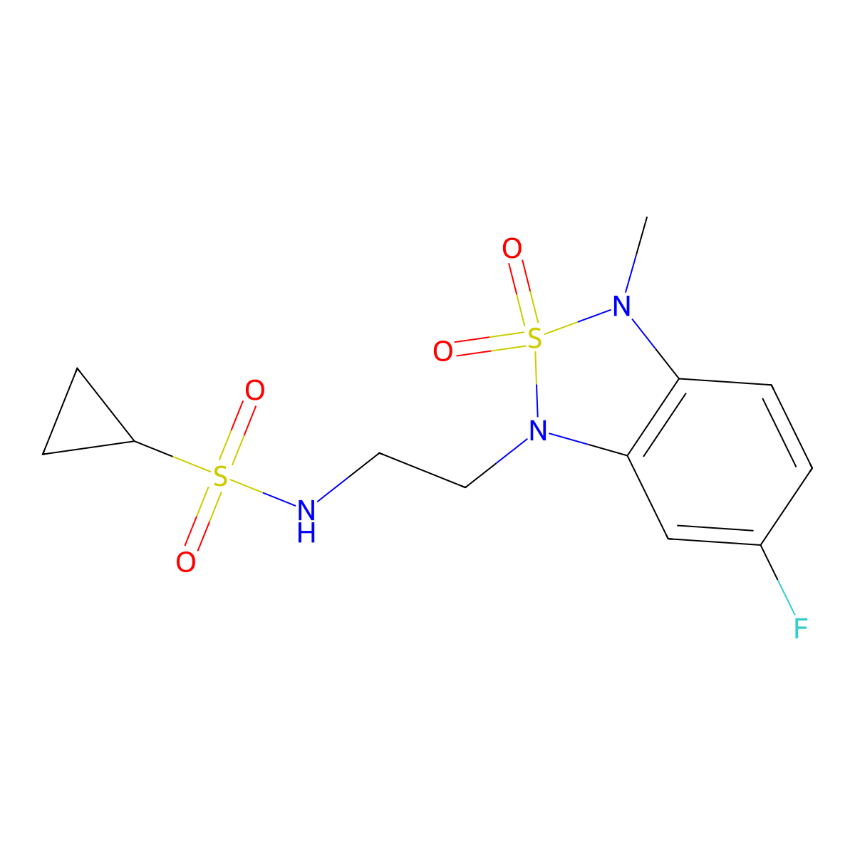N-(2-(6-fluoro-3-methyl-2,2-dioxidobenzo[c][1,2,5]thiadiazol-1(3H)-yl)ethyl)cyclopropanesulfonamide molecular structure, CAS 2034336-52-0