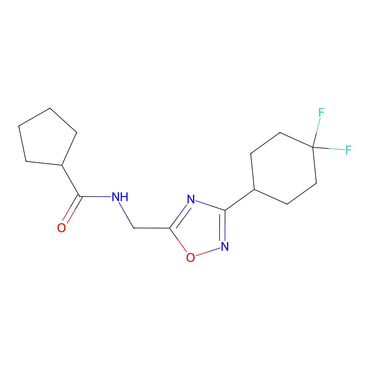 N-((3-(4,4-difluorocyclohexyl)-1,2,4-oxadiazol-5-yl)methyl)cyclopentanecarboxamide molecular structure, CAS 2034336-56-4