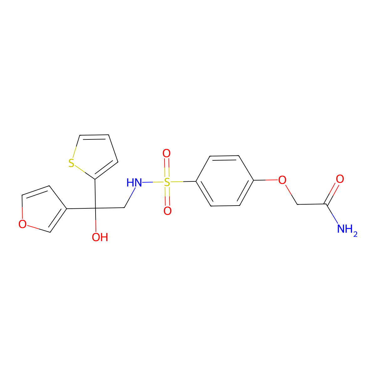 2-(4-(N-(2-(furan-3-yl)-2-hydroxy-2-(thiophen-2-yl)ethyl)sulfamoyl)phenoxy)acetamide molecular structure, CAS 2034336-58-6