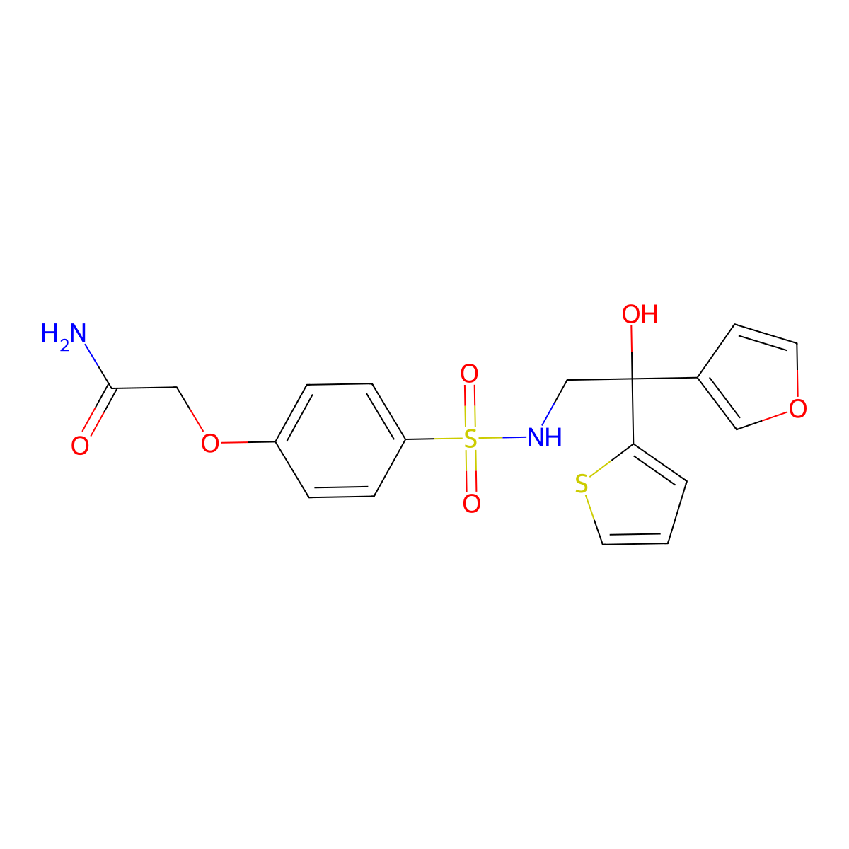 2-(4-(N-(2-(furan-3-yl)-2-hydroxy-2-(thiophen-2-yl)ethyl)sulfamoyl)phenoxy)acetamide molecular structure, CAS 2034336-58-6