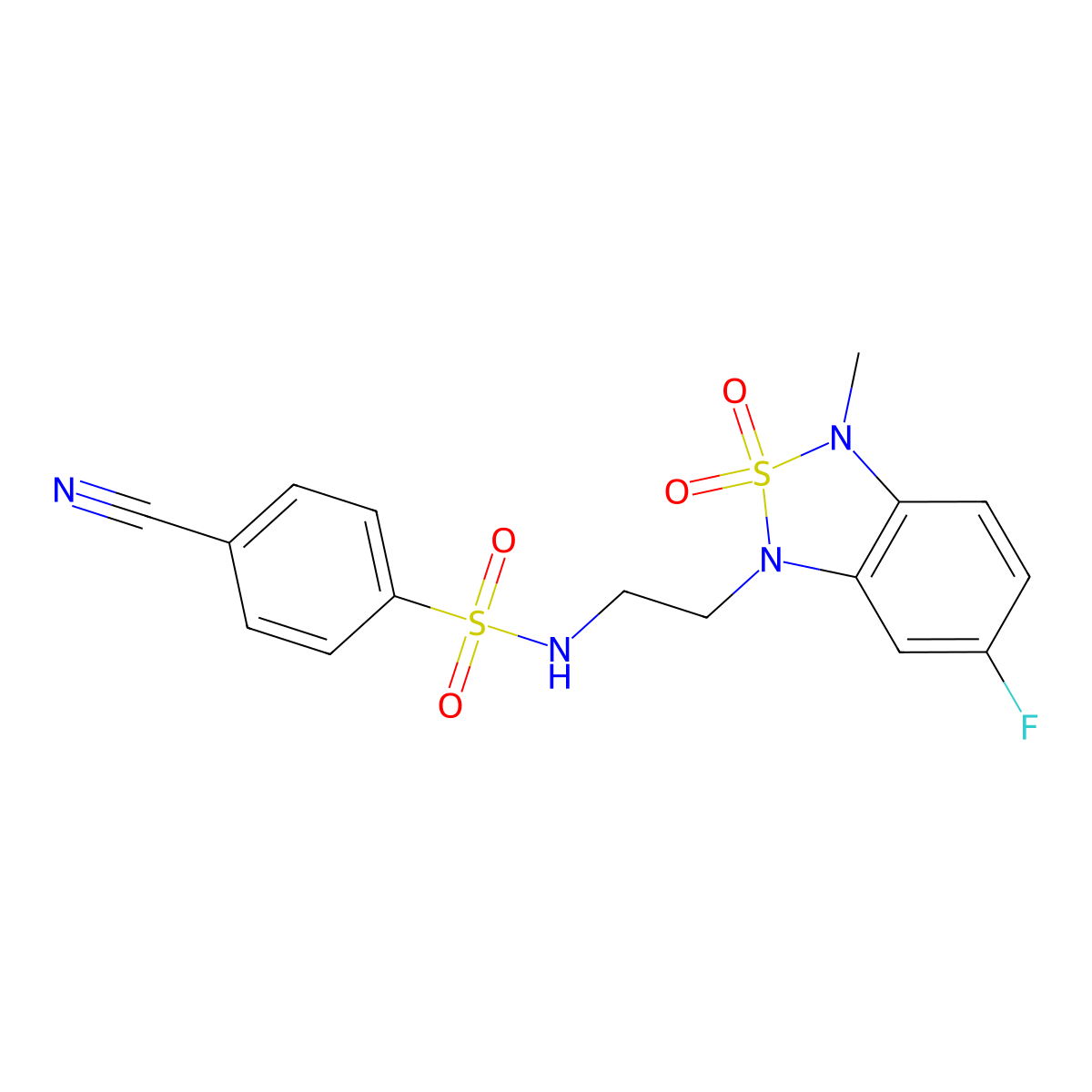 4-cyano-N-(2-(6-fluoro-3-methyl-2,2-dioxidobenzo[c][1,2,5]thiadiazol-1(3H)-yl)ethyl)benzenesulfonamide molecular structure, CAS 2034336-59-7