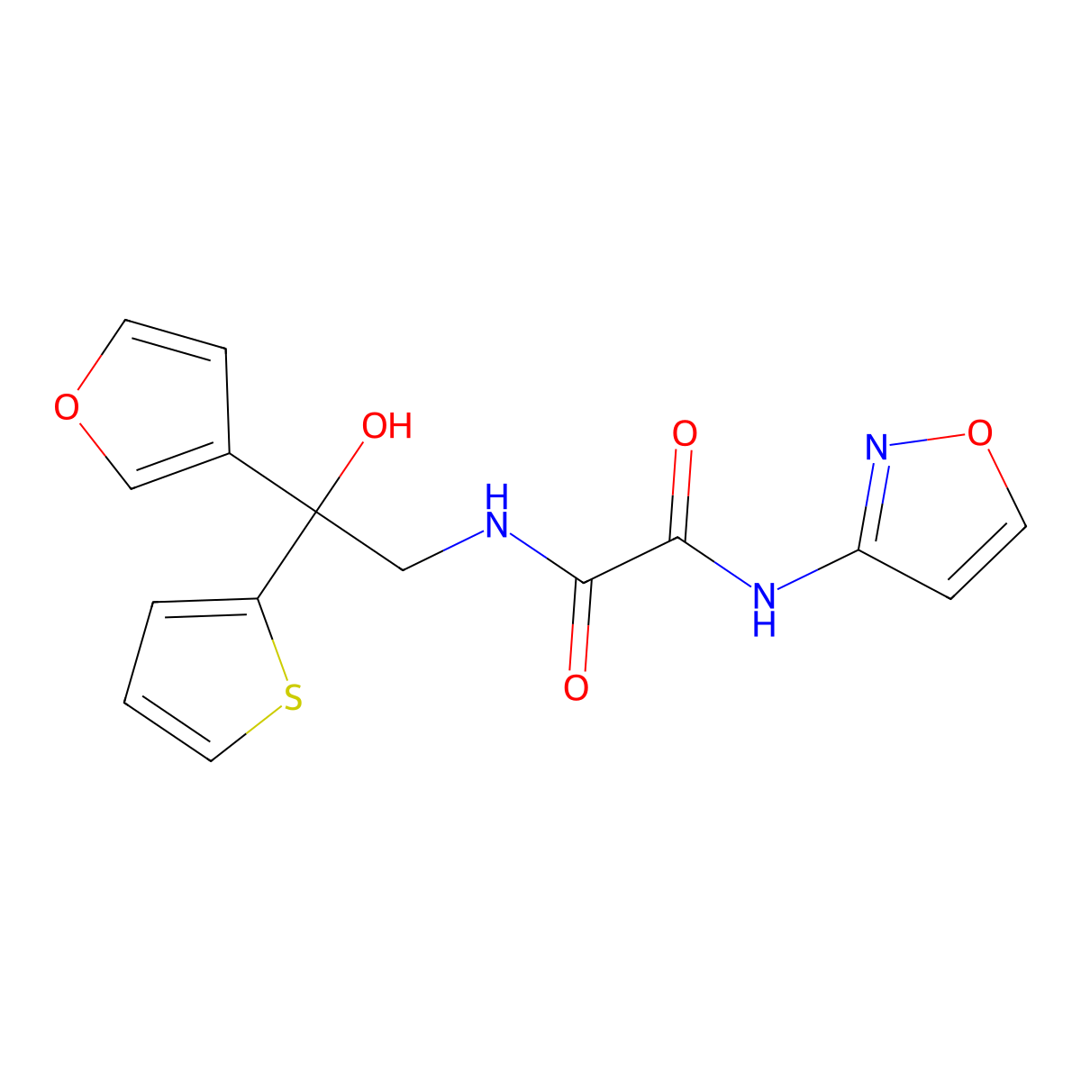 N1-(2-(furan-3-yl)-2-hydroxy-2-(thiophen-2-yl)ethyl)-N2-(isoxazol-3-yl)oxalamide molecular structure, CAS 2034336-68-8