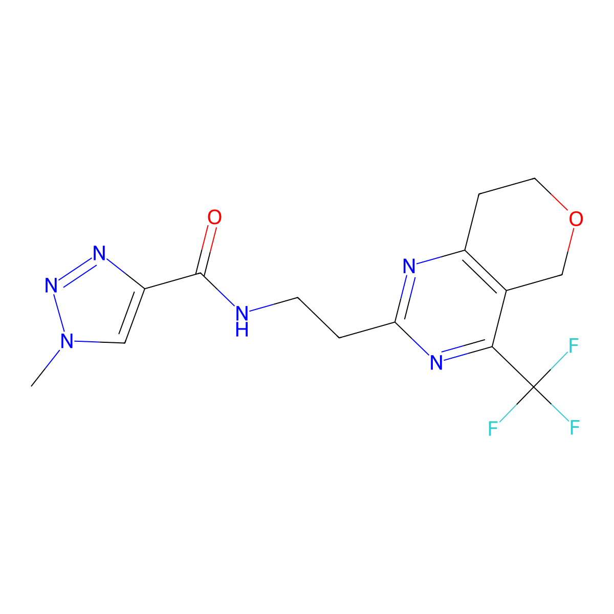1-methyl-N-(2-(4-(trifluoromethyl)-7,8-dihydro-5H-pyrano[4,3-d]pyrimidin-2-yl)ethyl)-1H-1,2,3-triazole-4-carboxamide molecular structure, CAS 2034336-70-2