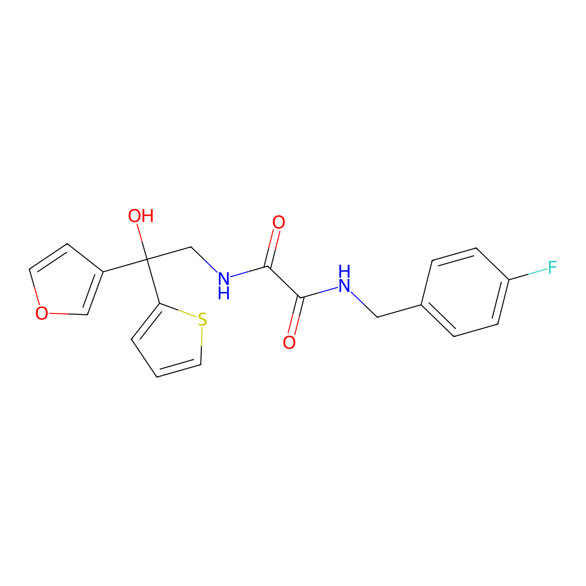 N1-(4-fluorobenzyl)-N2-(2-(furan-3-yl)-2-hydroxy-2-(thiophen-2-yl)ethyl)oxalamide molecular structure, CAS 2034336-79-1
