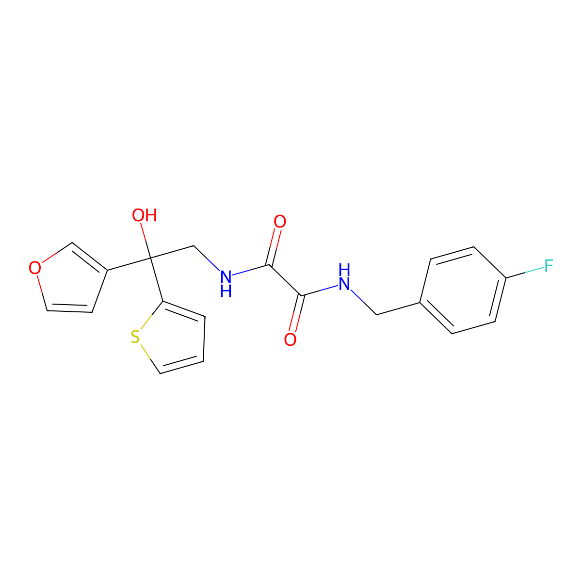 N1-(4-fluorobenzyl)-N2-(2-(furan-3-yl)-2-hydroxy-2-(thiophen-2-yl)ethyl)oxalamide molecular structure, CAS 2034336-79-1