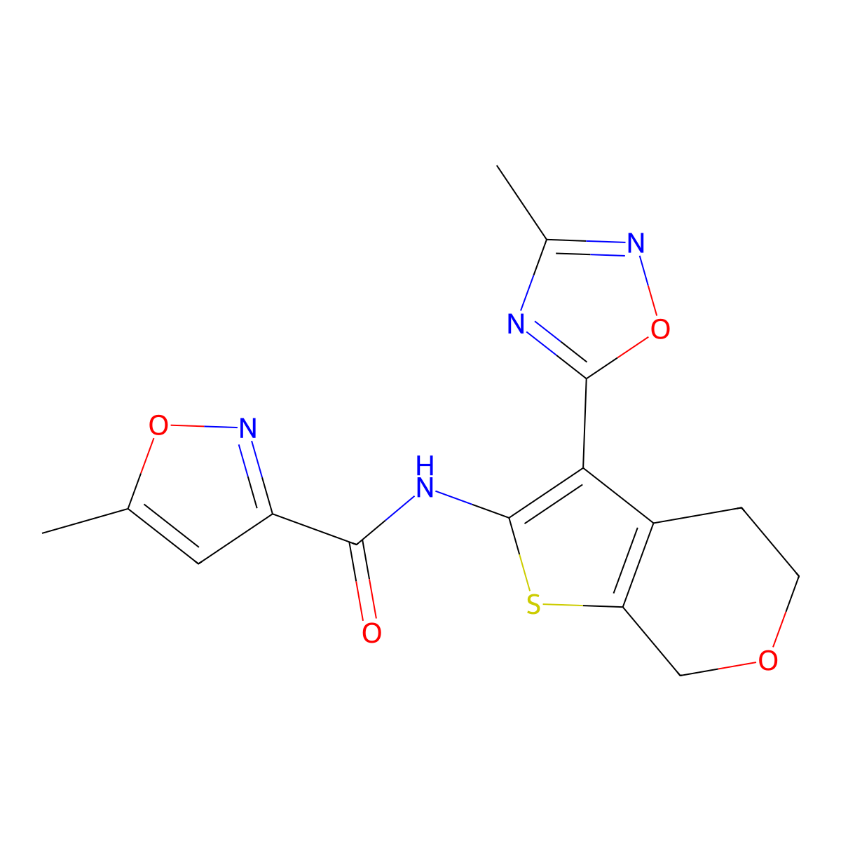 5-methyl-N-(3-(3-methyl-1,2,4-oxadiazol-5-yl)-5,7-dihydro-4H-thieno[2,3-c]pyran-2-yl)isoxazole-3-carboxamide molecular structure, CAS 2034336-83-7