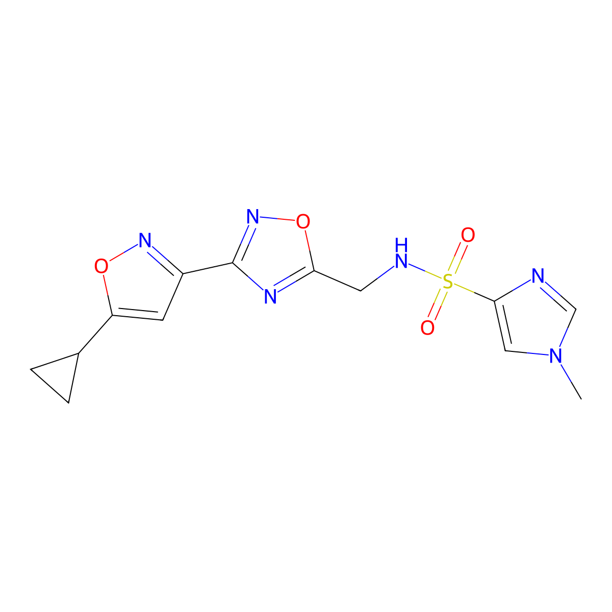 N-((3-(5-cyclopropylisoxazol-3-yl)-1,2,4-oxadiazol-5-yl)methyl)-1-methyl-1H-imidazole-4-sulfonamide molecular structure, CAS 2034336-88-2