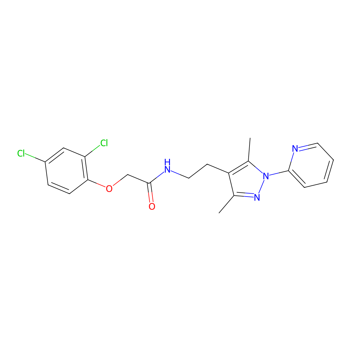 2-(2,4-dichlorophenoxy)-N-{2-[3,5-dimethyl-1-(pyridin-2-yl)-1H-pyrazol-4-yl]ethyl}acetamide molecular structure, CAS 2034336-91-7