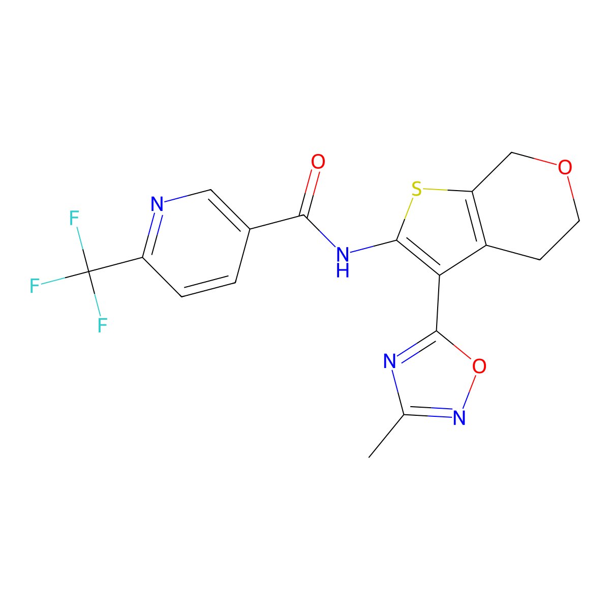 N-(3-(3-methyl-1,2,4-oxadiazol-5-yl)-5,7-dihydro-4H-thieno[2,3-c]pyran-2-yl)-6-(trifluoromethyl)nicotinamide molecular structure, CAS 2034336-93-9