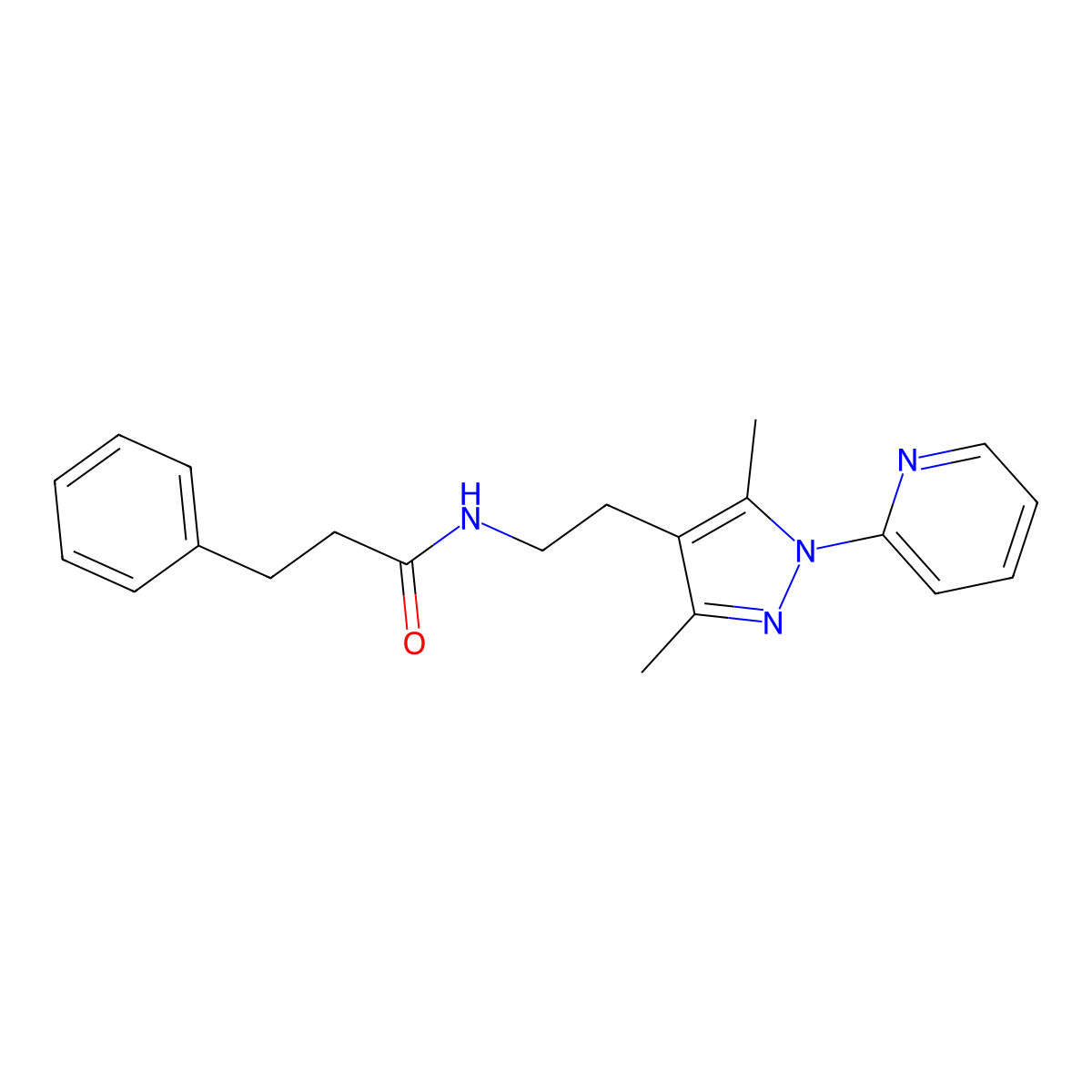 N-(2-(3,5-dimethyl-1-(pyridin-2-yl)-1H-pyrazol-4-yl)ethyl)-3-phenylpropanamide molecular structure, CAS 2034337-02-3