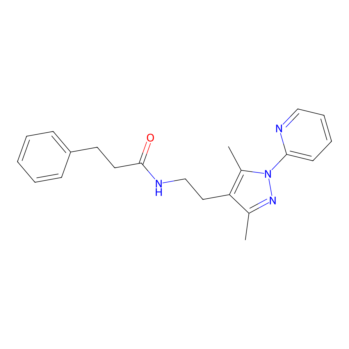 N-(2-(3,5-dimethyl-1-(pyridin-2-yl)-1H-pyrazol-4-yl)ethyl)-3-phenylpropanamide molecular structure, CAS 2034337-02-3