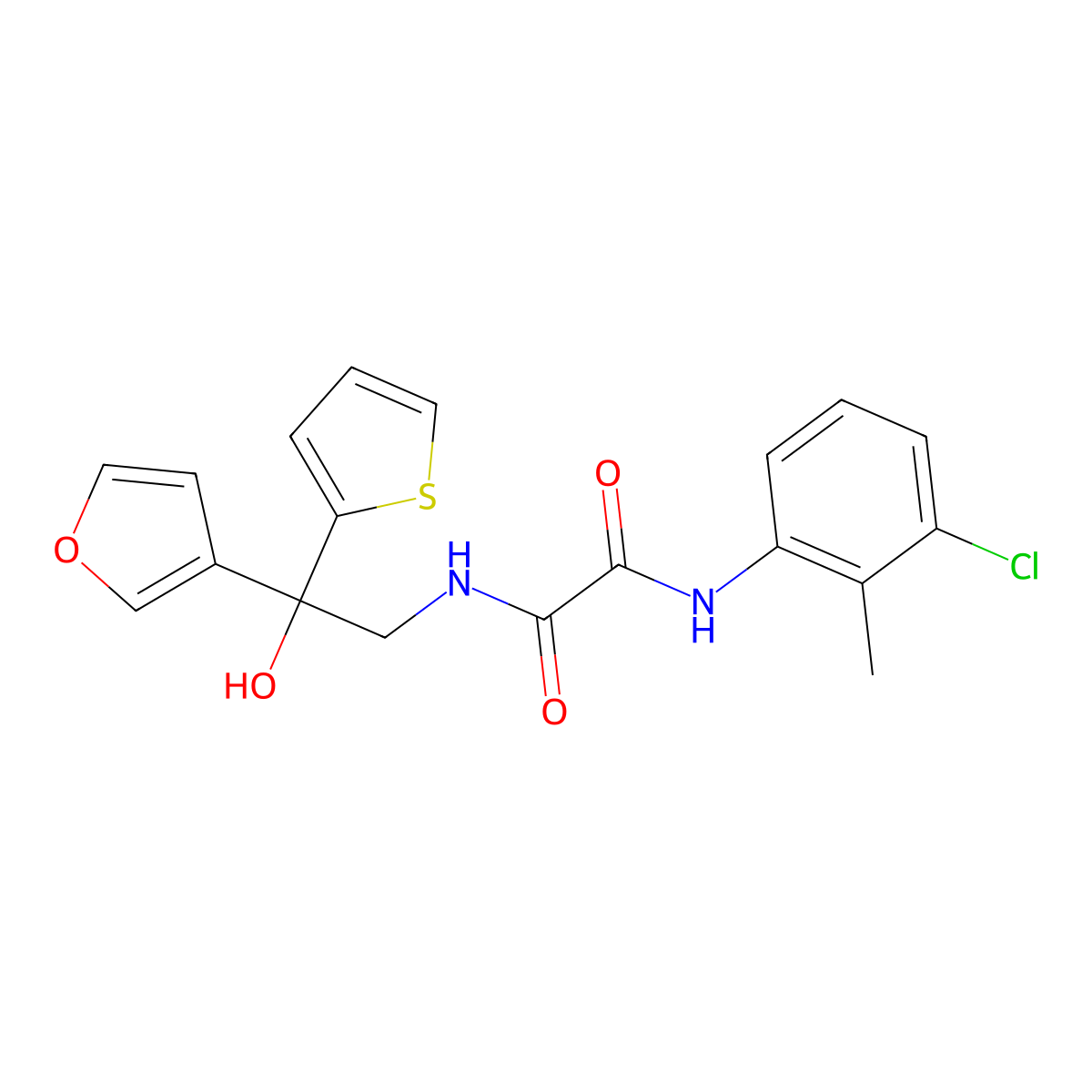 N1-(3-chloro-2-methylphenyl)-N2-(2-(furan-3-yl)-2-hydroxy-2-(thiophen-2-yl)ethyl)oxalamide molecular structure, CAS 2034337-09-0