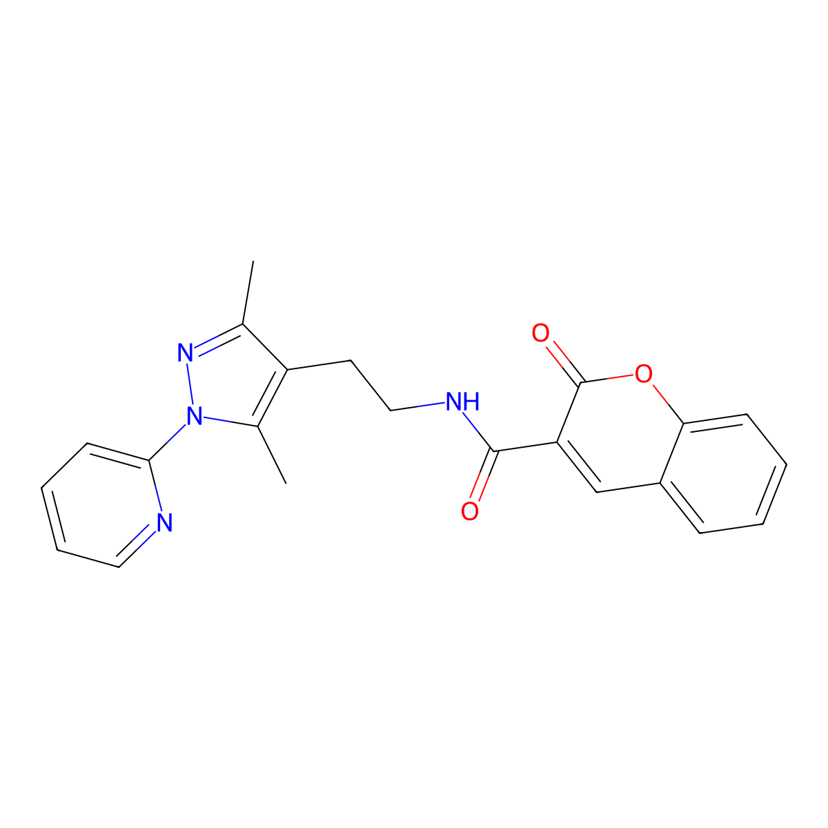 N-(2-(3,5-dimethyl-1-(pyridin-2-yl)-1H-pyrazol-4-yl)ethyl)-2-oxo-2H-chromene-3-carboxamide molecular structure, CAS 2034337-11-4