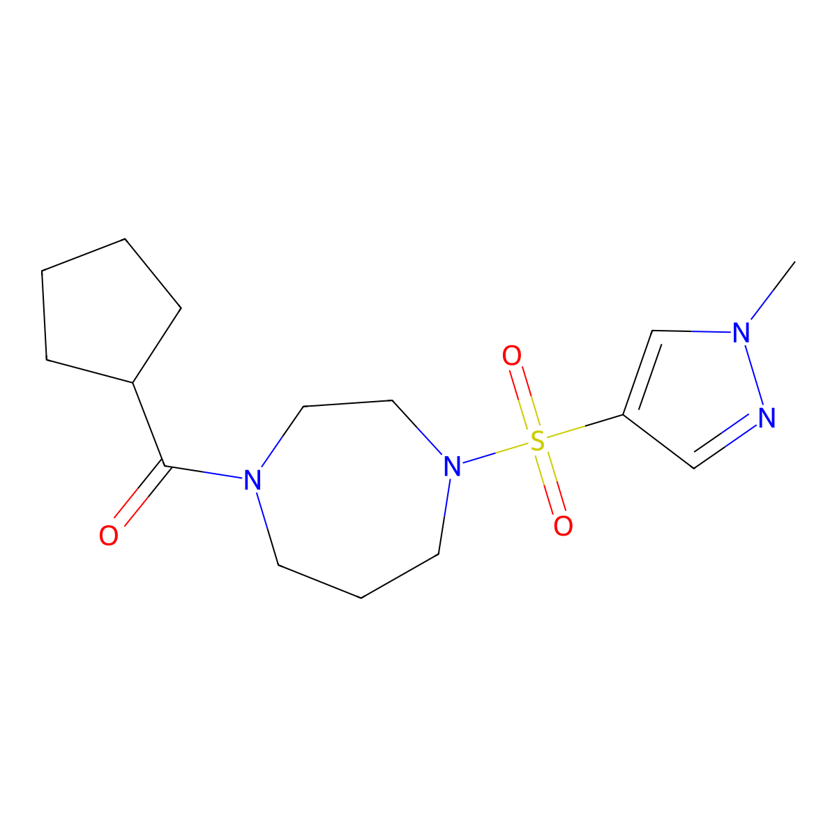 cyclopentyl(4-((1-methyl-1H-pyrazol-4-yl)sulfonyl)-1,4-diazepan-1-yl)methanone molecular structure, CAS 2034337-16-9