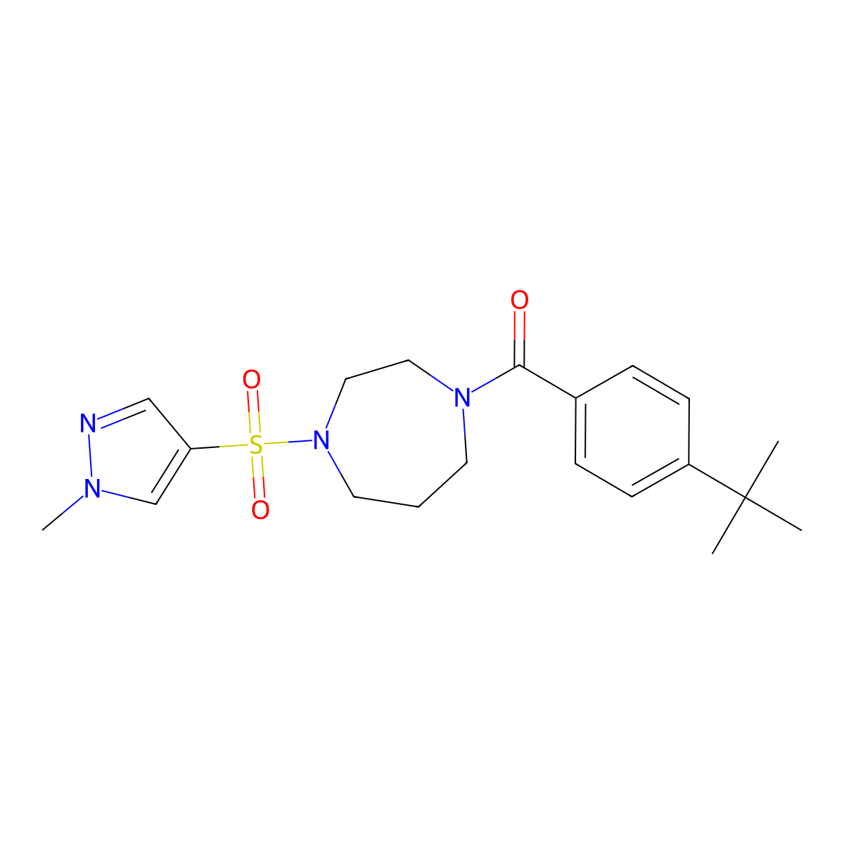 (4-(tert-butyl)phenyl)(4-((1-methyl-1H-pyrazol-4-yl)sulfonyl)-1,4-diazepan-1-yl)methanone molecular structure, CAS 2034337-20-5