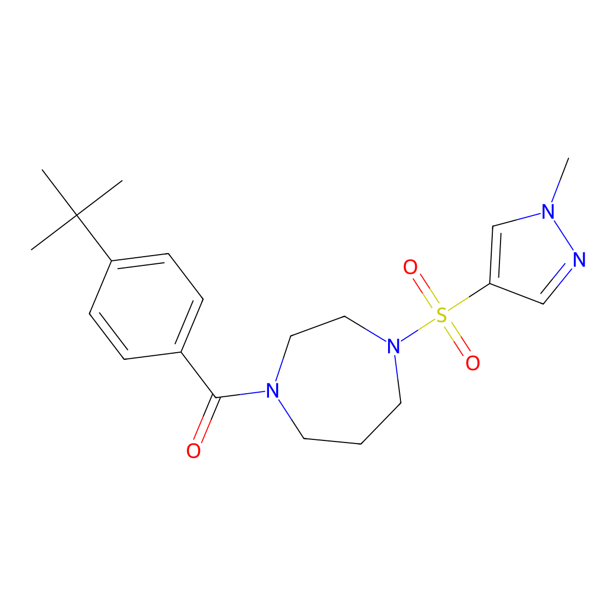 (4-(tert-butyl)phenyl)(4-((1-methyl-1H-pyrazol-4-yl)sulfonyl)-1,4-diazepan-1-yl)methanone molecular structure, CAS 2034337-20-5