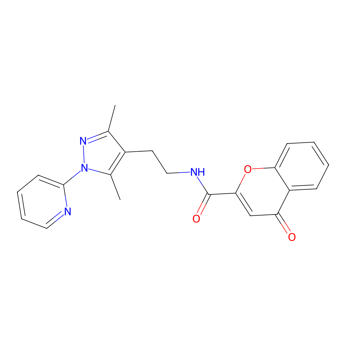 N-(2-(3,5-dimethyl-1-(pyridin-2-yl)-1H-pyrazol-4-yl)ethyl)-4-oxo-4H-chromene-2-carboxamide molecular structure, CAS 2034337-24-9
