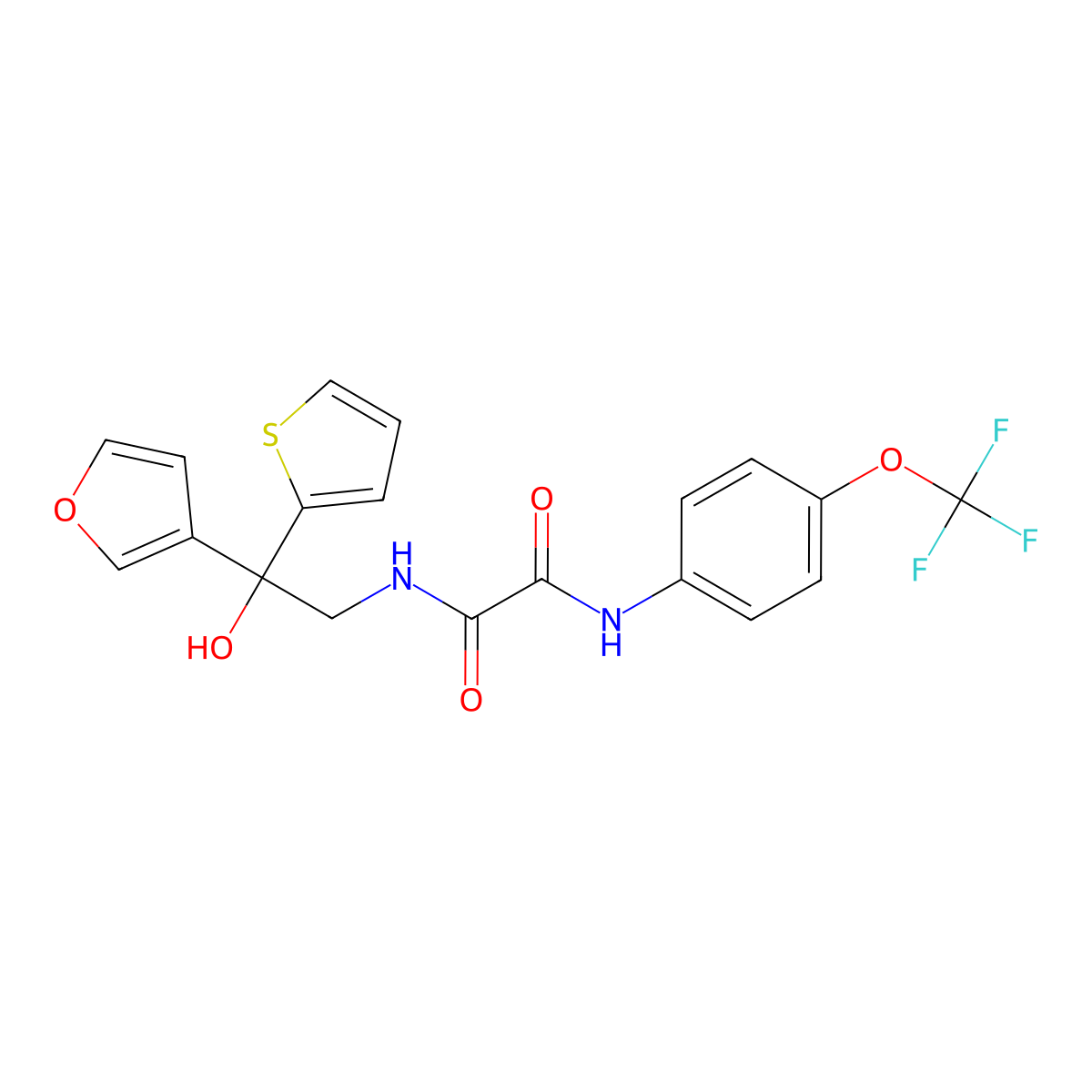N1-(2-(furan-3-yl)-2-hydroxy-2-(thiophen-2-yl)ethyl)-N2-(4-(trifluoromethoxy)phenyl)oxalamide molecular structure, CAS 2034337-27-2
