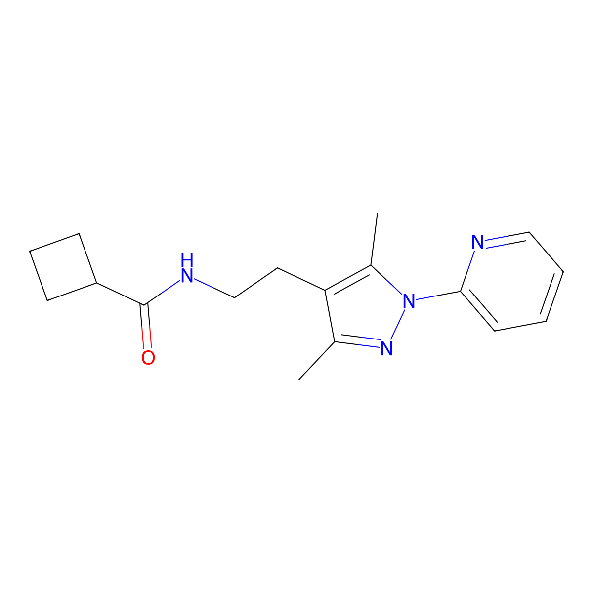 N-{2-[3,5-dimethyl-1-(pyridin-2-yl)-1H-pyrazol-4-yl]ethyl}cyclobutanecarboxamide molecular structure, CAS 2034337-38-5