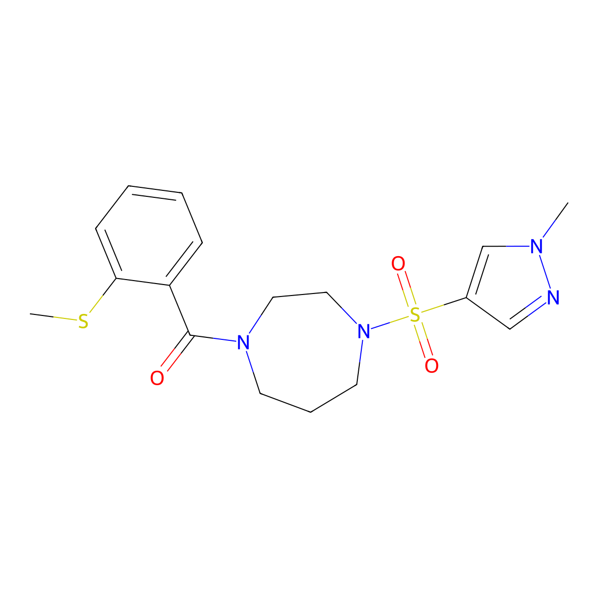 (4-((1-methyl-1H-pyrazol-4-yl)sulfonyl)-1,4-diazepan-1-yl)(2-(methylthio)phenyl)methanone molecular structure, CAS 2034337-43-2