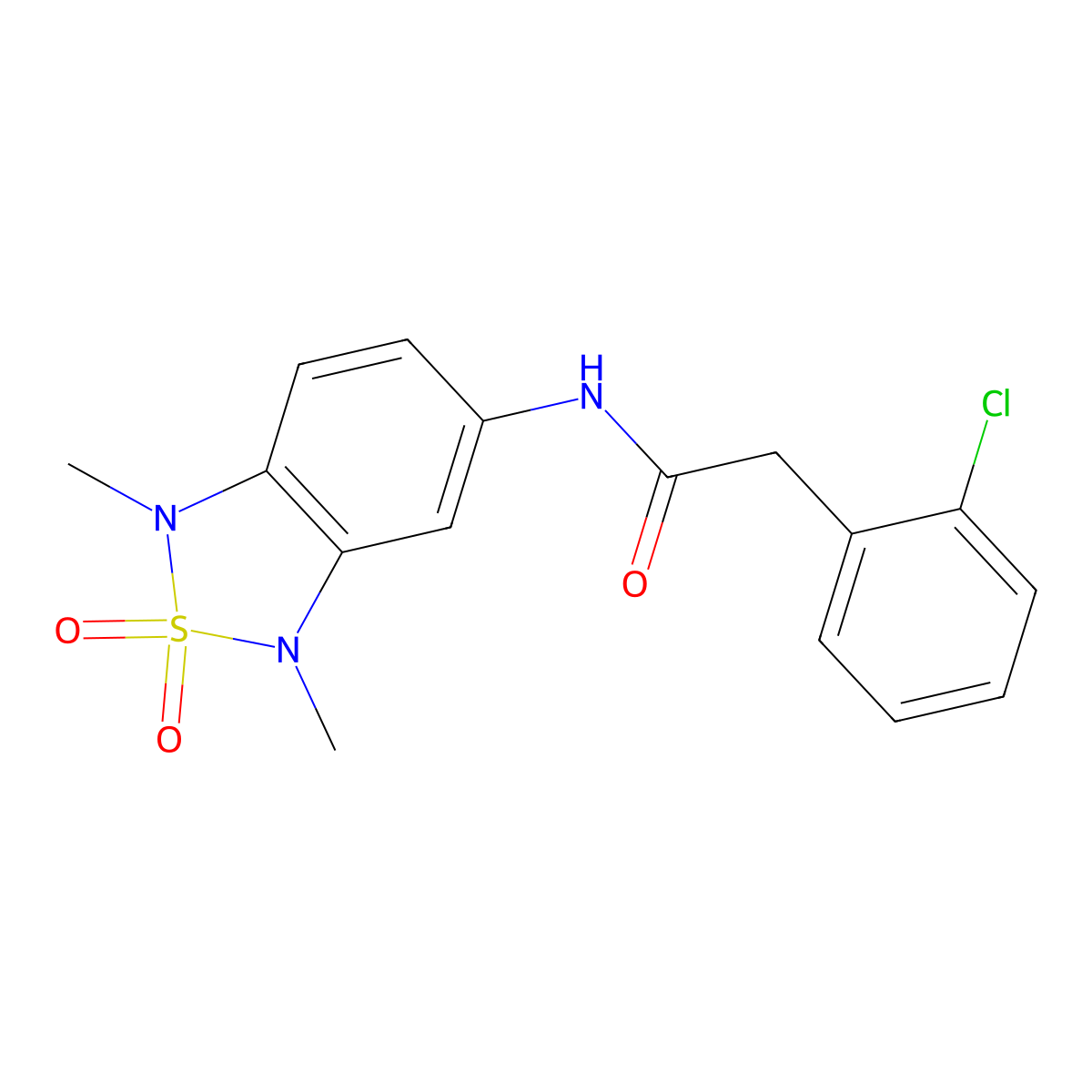 2-(2-chlorophenyl)-N-(1,3-dimethyl-2,2-dioxido-1,3-dihydrobenzo[c][1,2,5]thiadiazol-5-yl)acetamide molecular structure, CAS 2034337-44-3