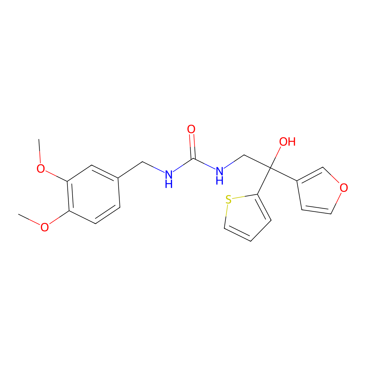 1-(3,4-Dimethoxybenzyl)-3-(2-(furan-3-yl)-2-hydroxy-2-(thiophen-2-yl)ethyl)urea molecular structure, CAS 2034337-50-1