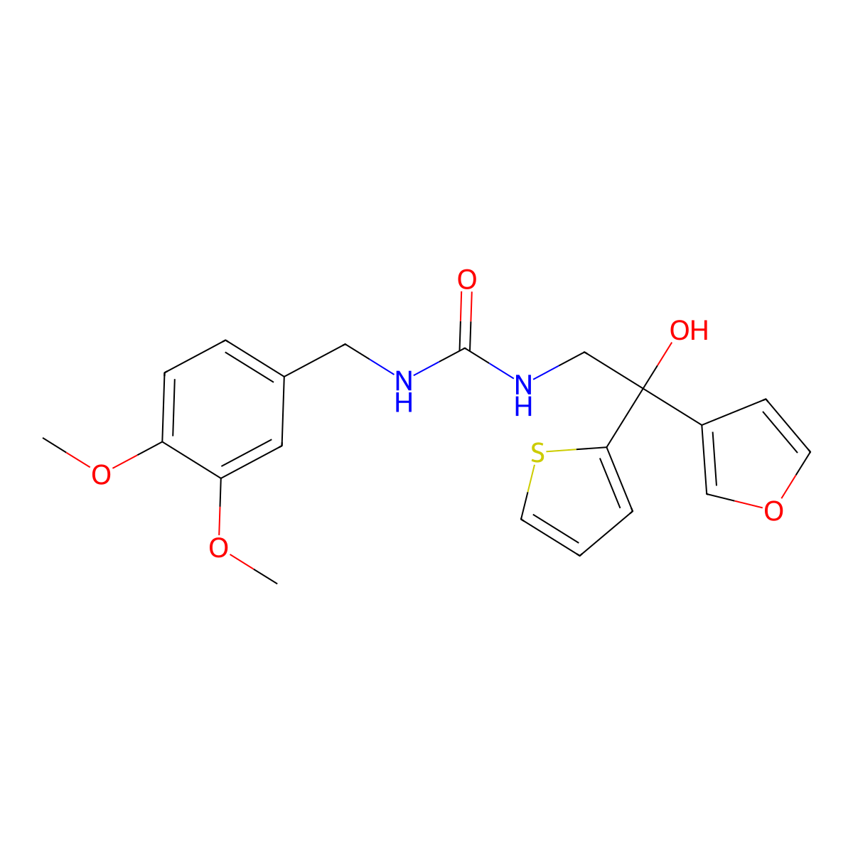 1-(3,4-Dimethoxybenzyl)-3-(2-(furan-3-yl)-2-hydroxy-2-(thiophen-2-yl)ethyl)urea molecular structure, CAS 2034337-50-1