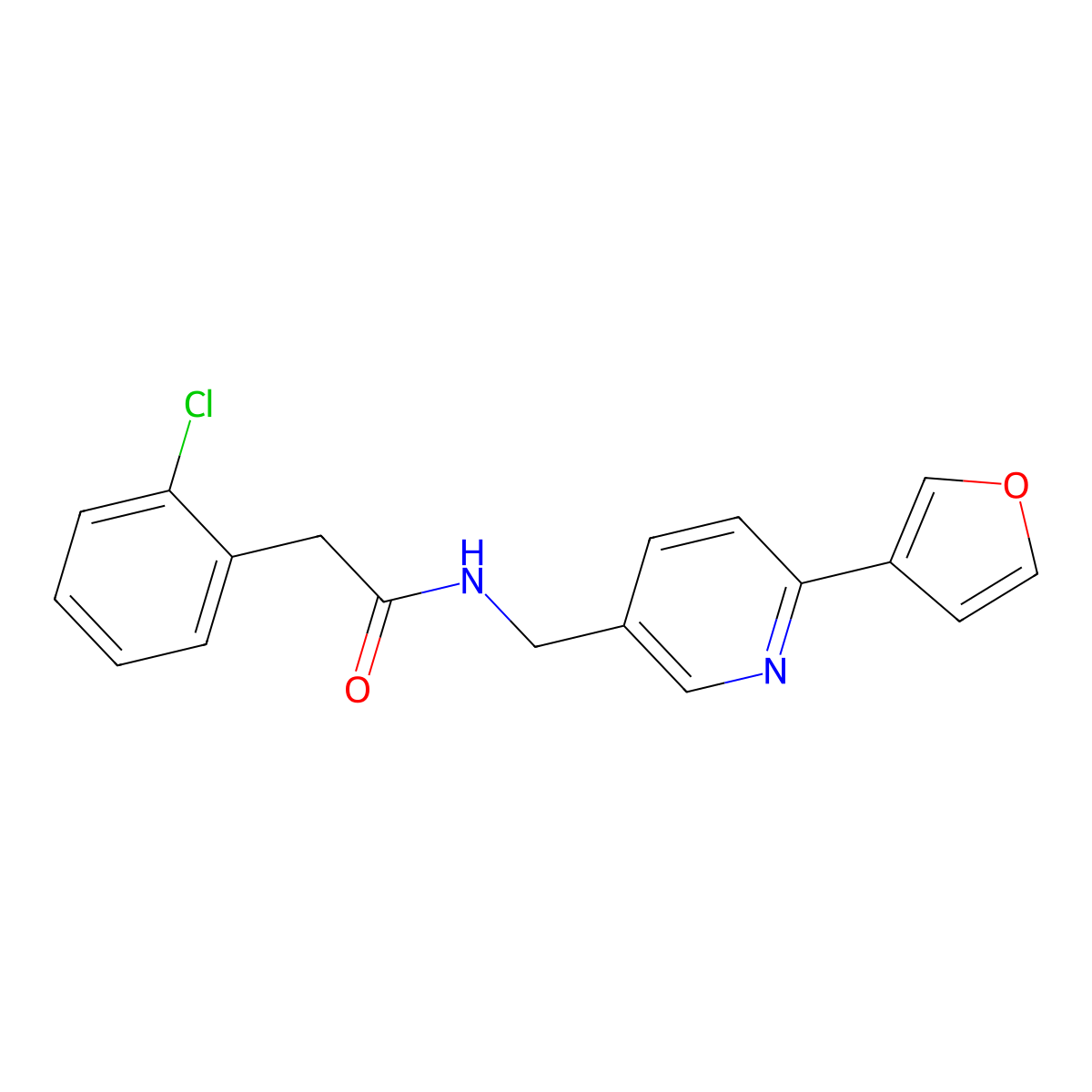 2-(2-chlorophenyl)-N-{[6-(furan-3-yl)pyridin-3-yl]methyl}acetamide molecular structure, CAS 2034337-53-4