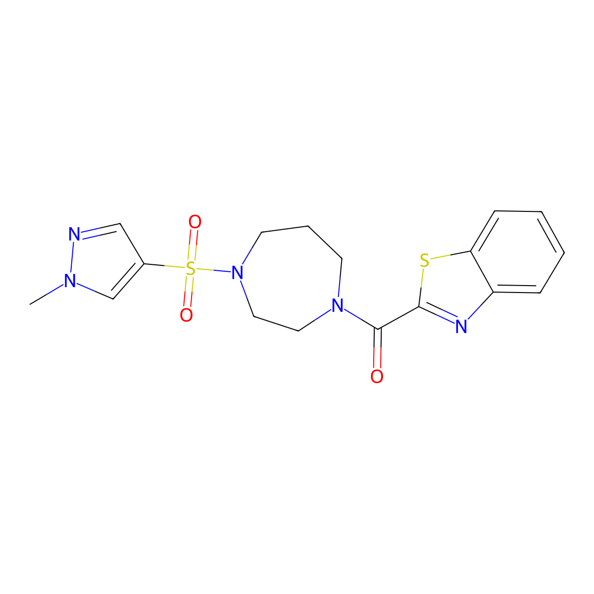 benzo[d]thiazol-2-yl(4-((1-methyl-1H-pyrazol-4-yl)sulfonyl)-1,4-diazepan-1-yl)methanone molecular structure, CAS 2034337-59-0