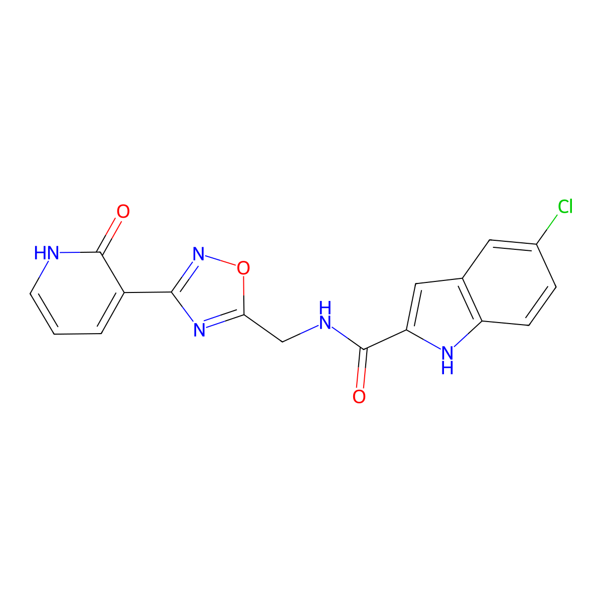 5-chloro-N-((3-(2-oxo-1,2-dihydropyridin-3-yl)-1,2,4-oxadiazol-5-yl)methyl)-1H-indole-2-carboxamide molecular structure, CAS 2034337-63-6
