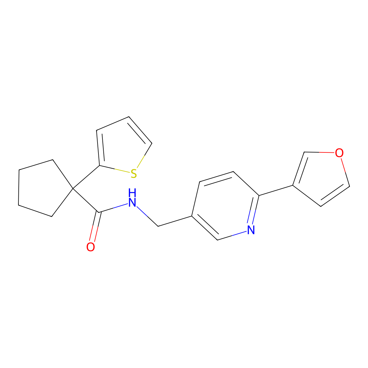 N-((6-(furan-3-yl)pyridin-3-yl)methyl)-1-(thiophen-2-yl)cyclopentanecarboxamide molecular structure, CAS 2034337-64-7