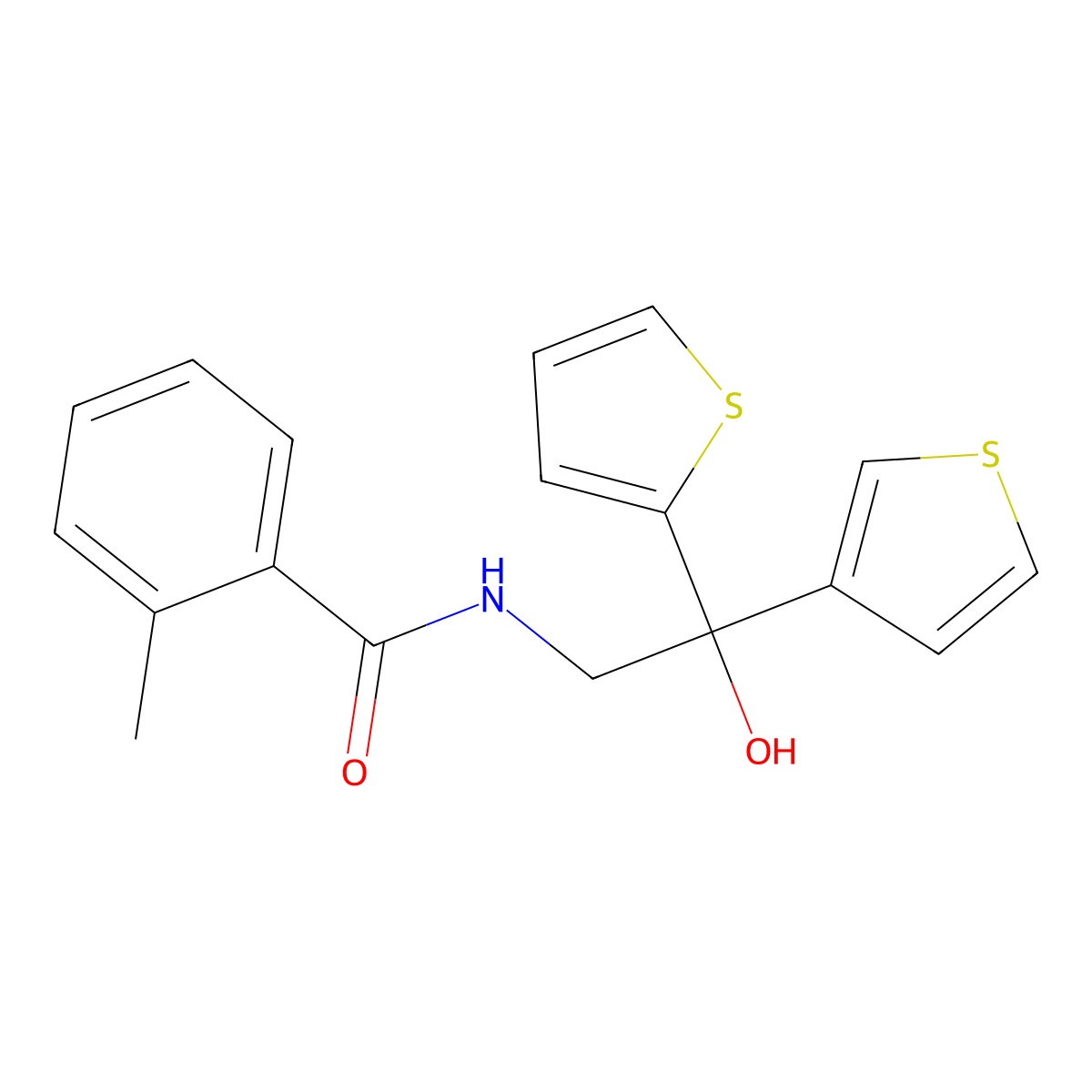 N-[2-hydroxy-2-(thiophen-2-yl)-2-(thiophen-3-yl)ethyl]-2-methylbenzamide molecular structure, CAS 2034337-65-8