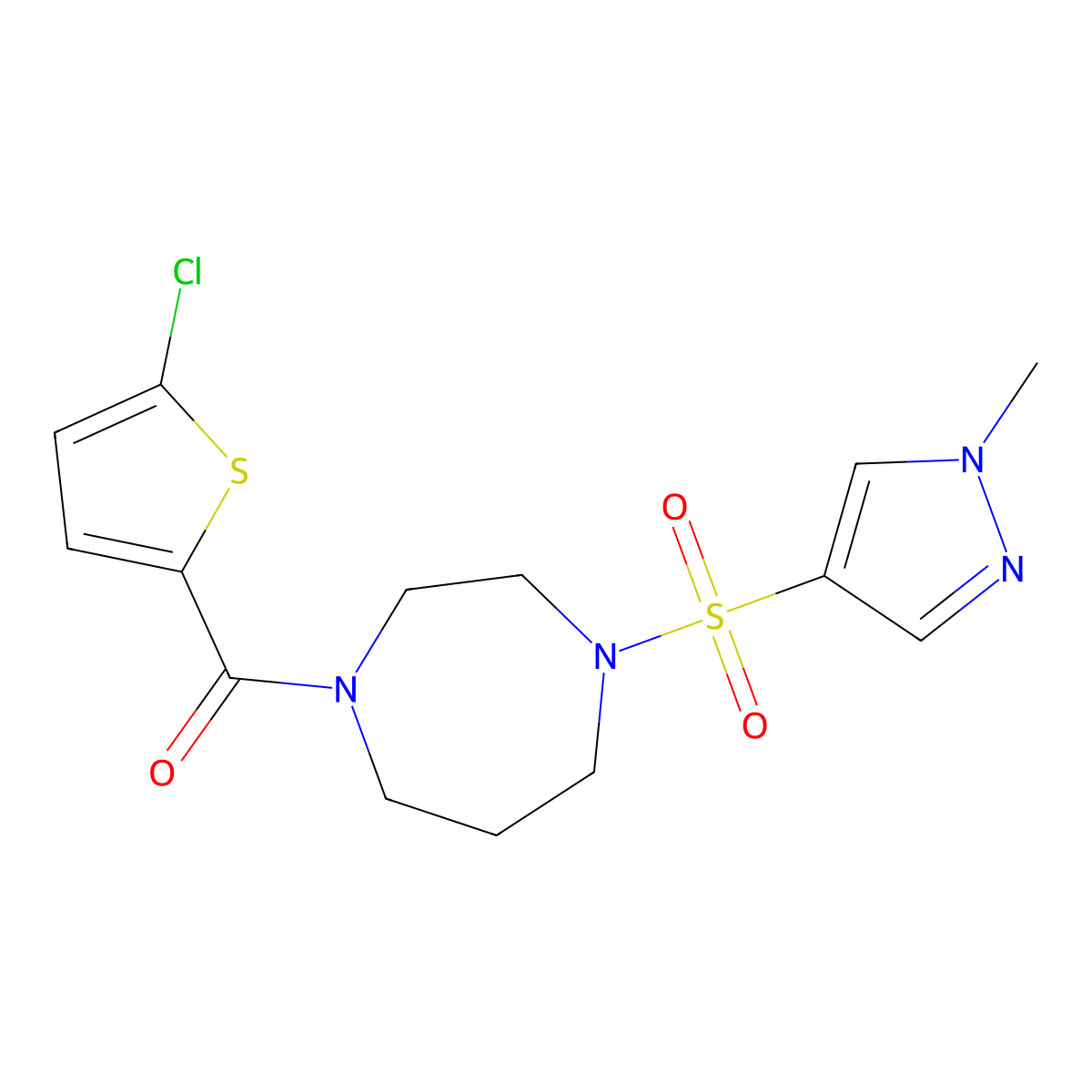 (5-chlorothiophen-2-yl)(4-((1-methyl-1H-pyrazol-4-yl)sulfonyl)-1,4-diazepan-1-yl)methanone molecular structure, CAS 2034337-67-0