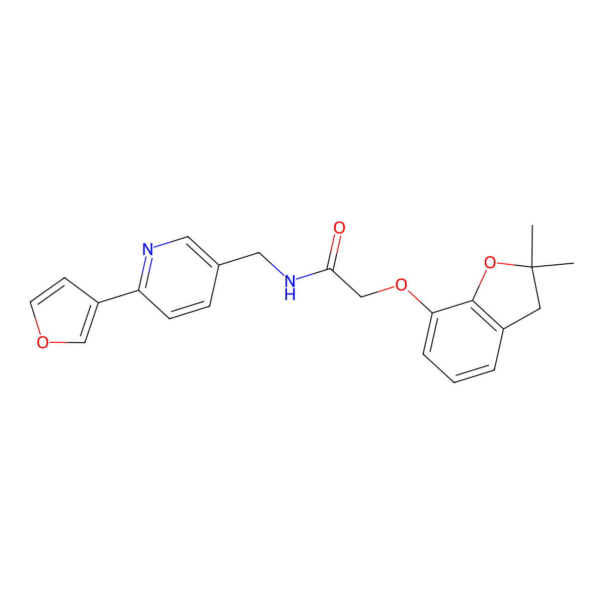 2-((2,2-dimethyl-2,3-dihydrobenzofuran-7-yl)oxy)-N-((6-(furan-3-yl)pyridin-3-yl)methyl)acetamide molecular structure, CAS 2034337-70-5