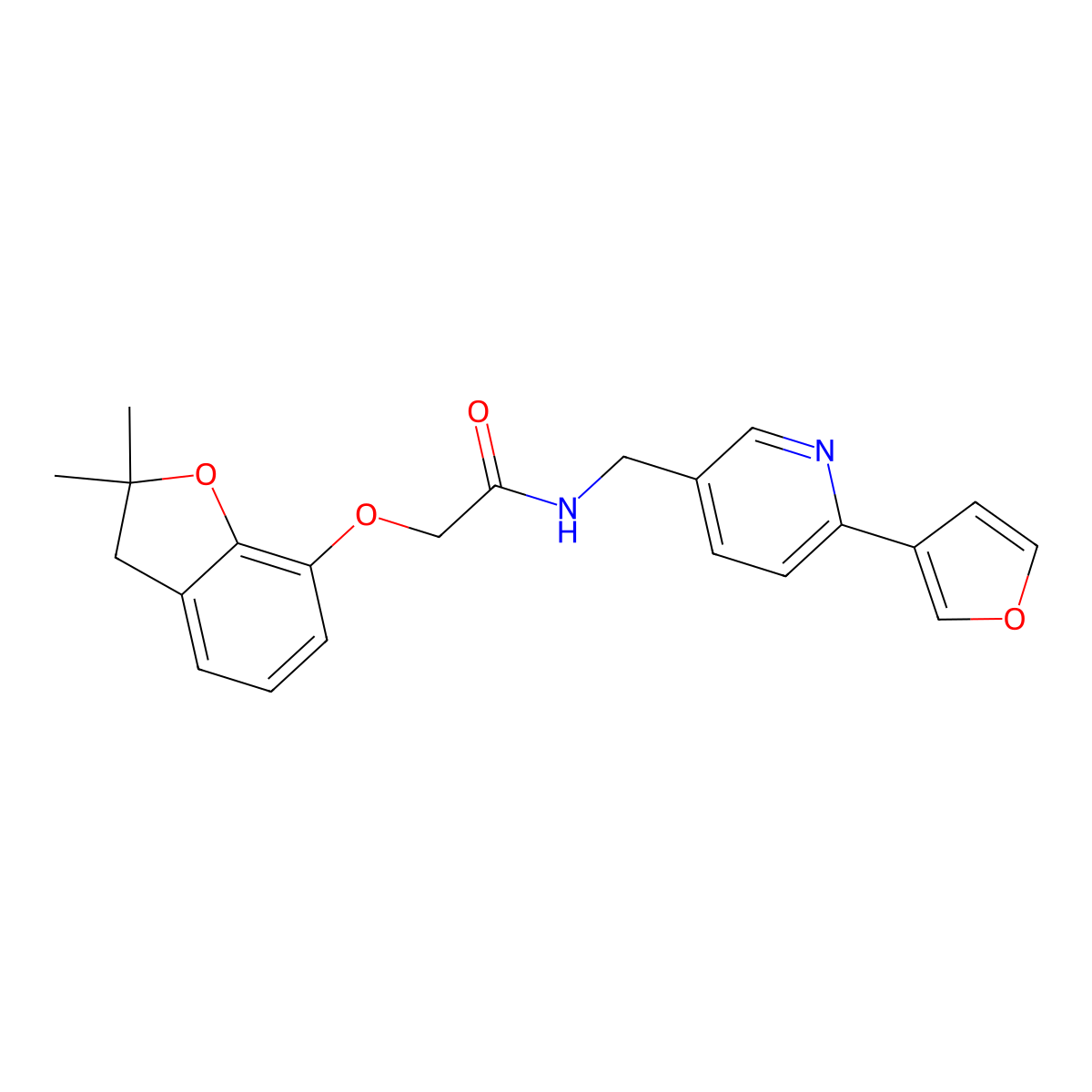 2-((2,2-dimethyl-2,3-dihydrobenzofuran-7-yl)oxy)-N-((6-(furan-3-yl)pyridin-3-yl)methyl)acetamide molecular structure, CAS 2034337-70-5