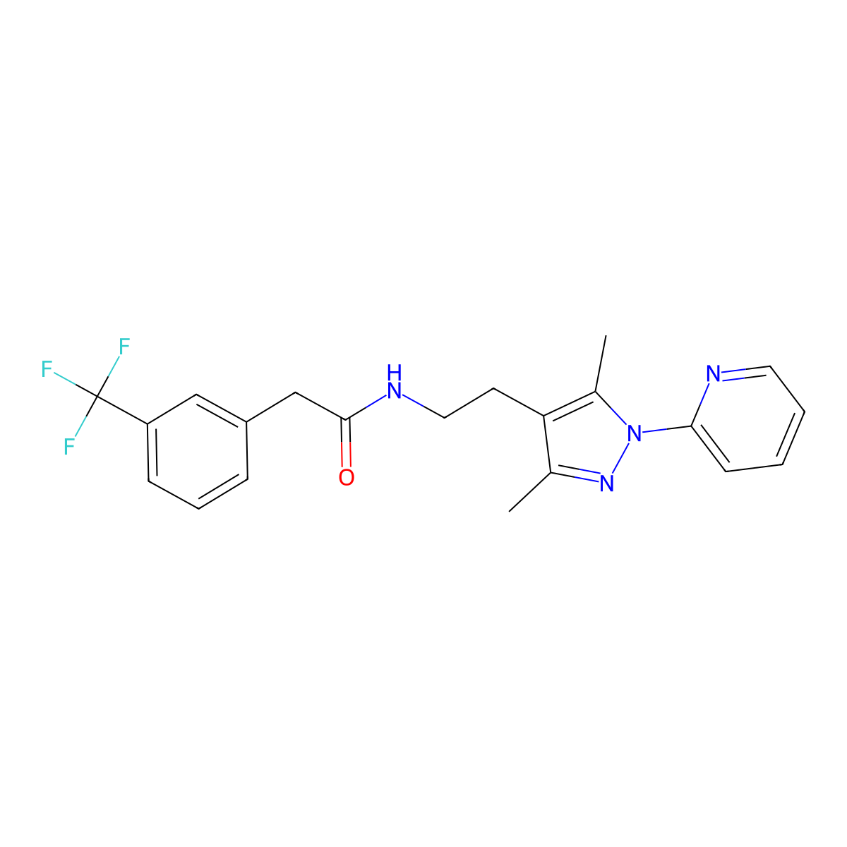 N-(2-(3,5-dimethyl-1-(pyridin-2-yl)-1H-pyrazol-4-yl)ethyl)-2-(3-(trifluoromethyl)phenyl)acetamide molecular structure, CAS 2034337-71-6